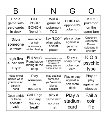 The Dice Town League Halloween Bingo Card