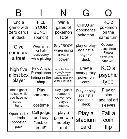 The Dice Town League Halloween Bingo Card