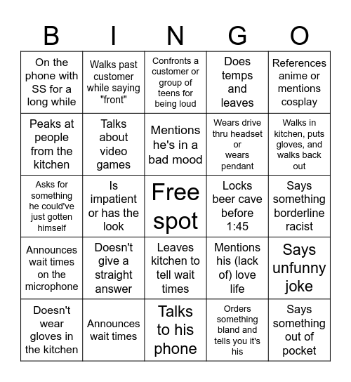 Andrew Bingo Card