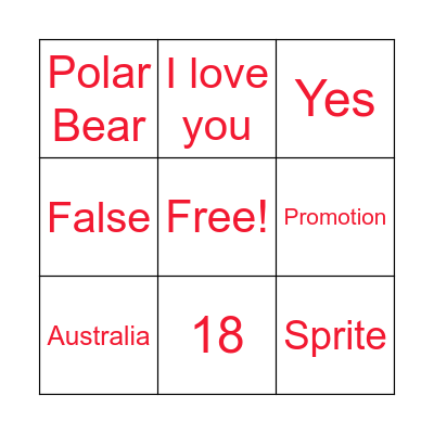 Coca-Cola Bingo Card