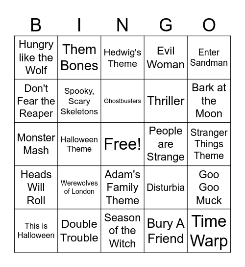 Halloween Music Bingo Card