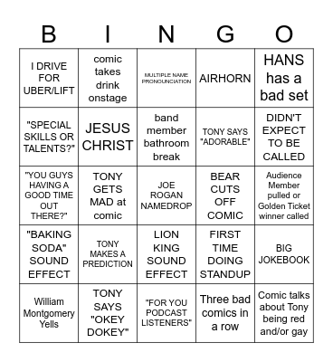 Kill Tony Bingo 2023 Bingo Card
