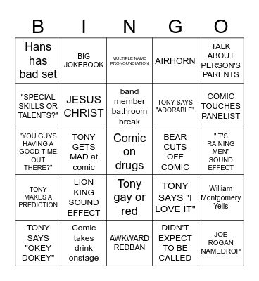 Kill Tony Bingo 2023 Bingo Card
