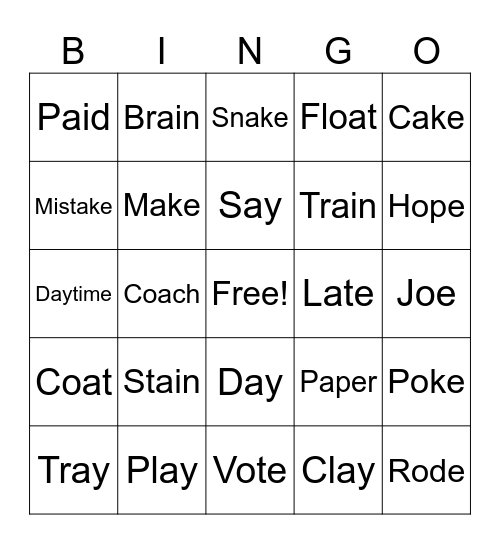 Long o and Long a Bingo Card