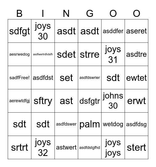 Joys 30 TSC Bingo Card