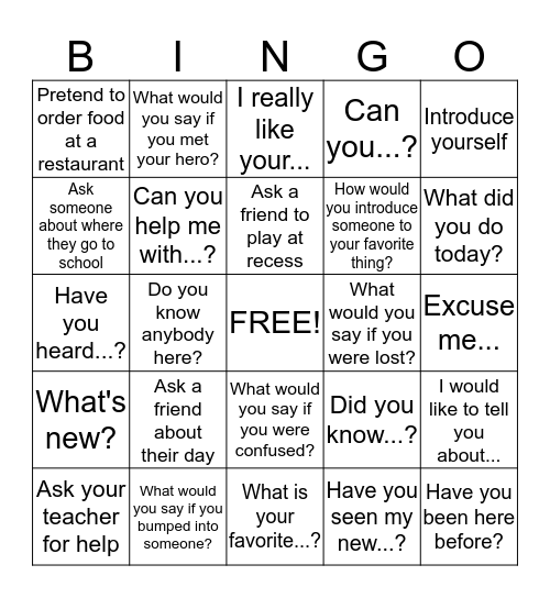 Starting a Conversation Bingo Card