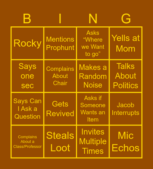 Fervid Bingo Card