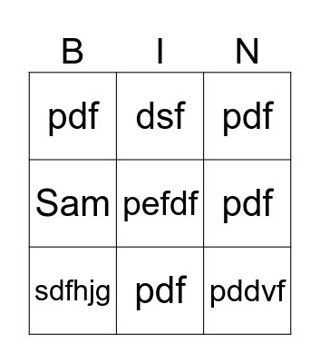 test Bingo Card