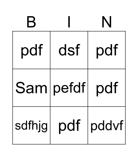 test Bingo Card