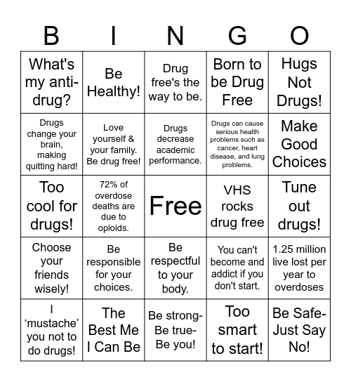 Red Ribbon Week Bingo Card