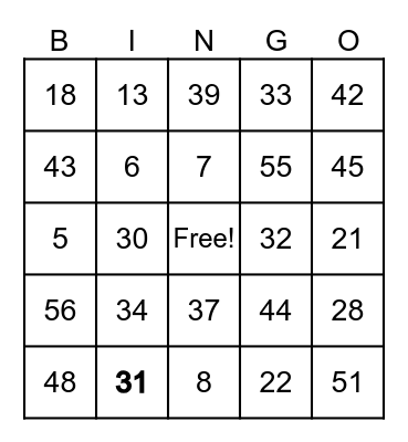 Halloween Bingo Card