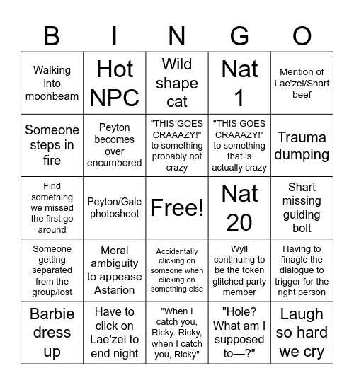 BG3 Bingo Card