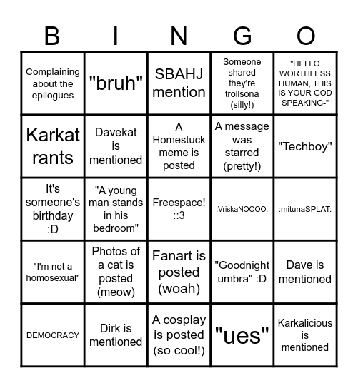 Chillstuck Server Bingo Card