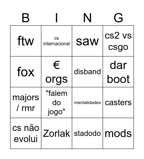 O que falaram no chat Bingo Card