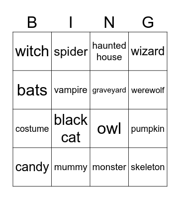 Relative Pronouns - Halloween edition Bingo Card