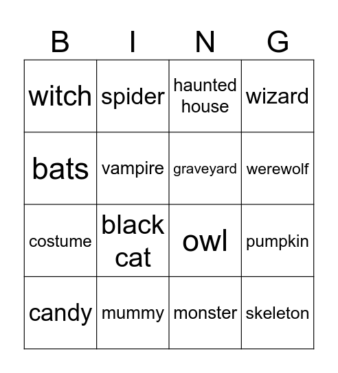 Relative Pronouns - Halloween edition Bingo Card