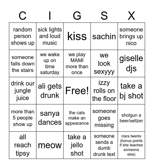 hoco loco Bingo Card