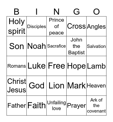 Bible Bingo  Bingo Card