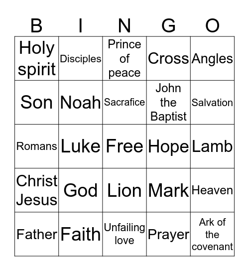 Bible Bingo  Bingo Card