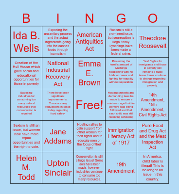 Progressive Era Bingo Card