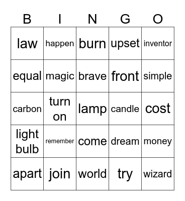 Vocabulary Bingo Card