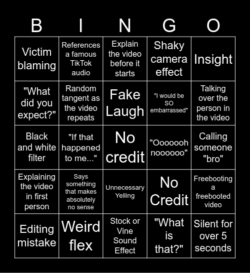 SSSniperwolf Bingo Card