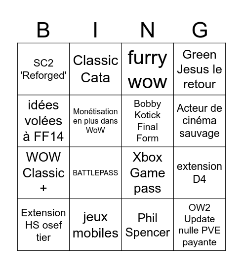 Blizzcon 2024 Bingo Card