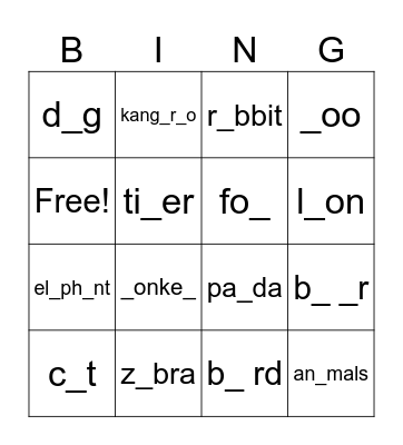 Zoo animals Bingo Card