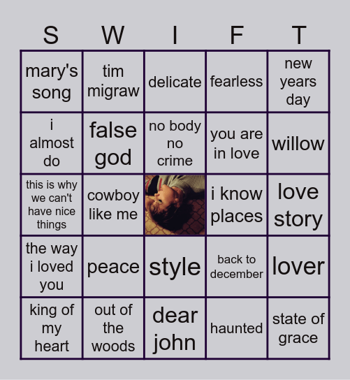 taylor swift songs! Bingo Card