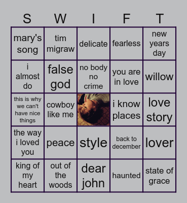 taylor swift songs! Bingo Card