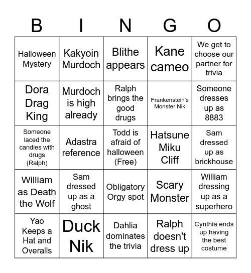 Halloween AU Guesses Bingo Card