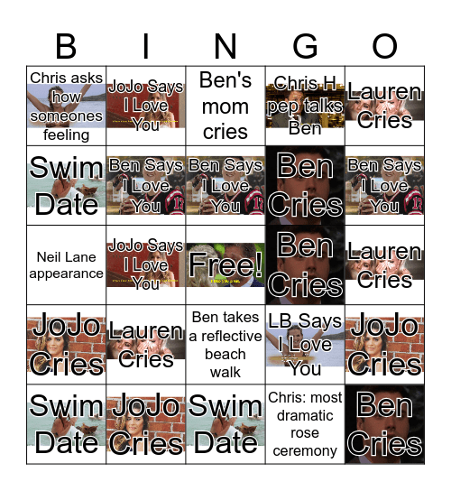 Bachelor Finale 2016 Bingo Card