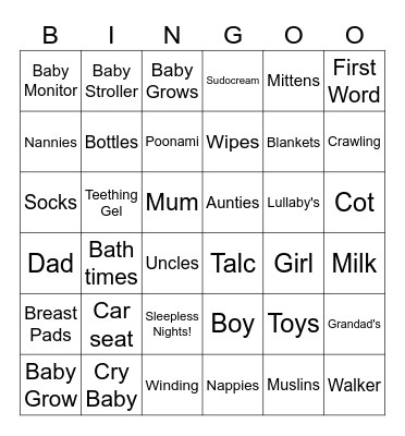 Maisy & Vonleys Baby Bingo Card