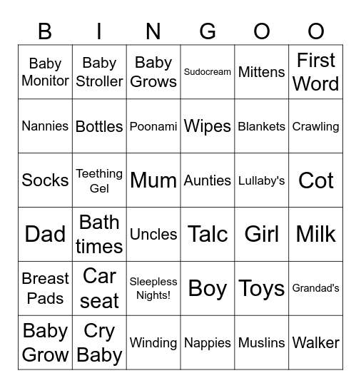 Maisy & Vonleys Baby Bingo Card