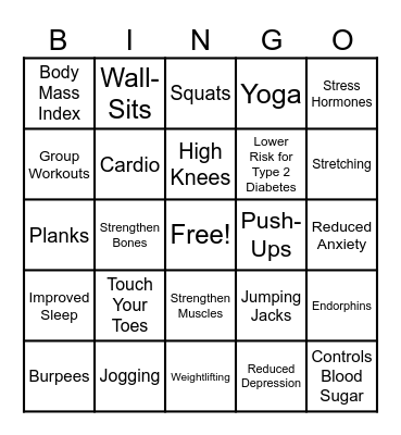 NUR 162 - Wellness and Exercise Bingo! Bingo Card