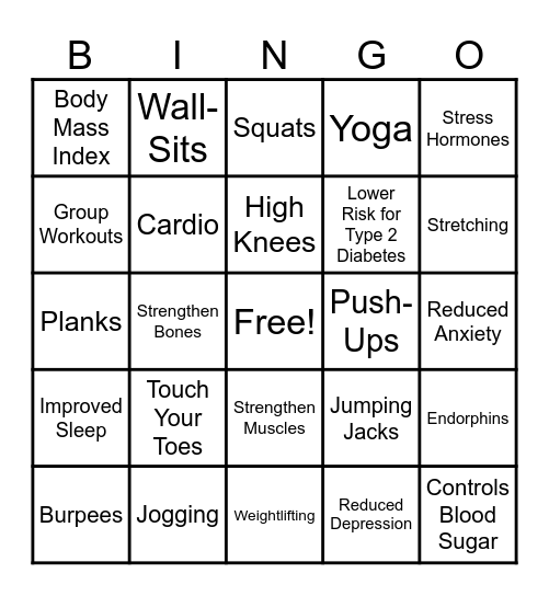 NUR 162 - Wellness and Exercise Bingo! Bingo Card