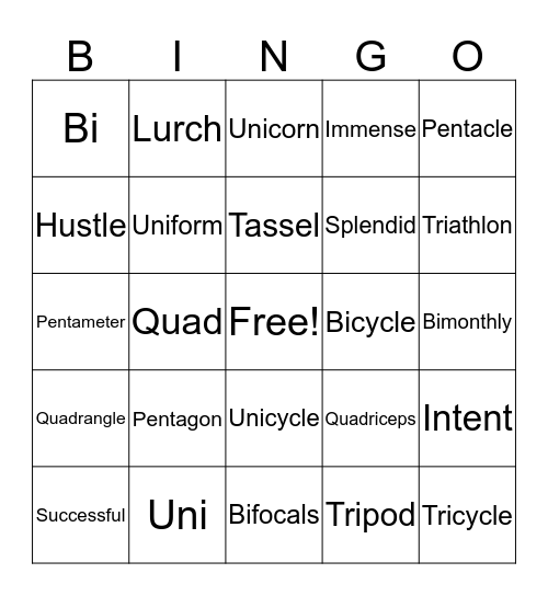 Spelling and Vocab Bingo Card