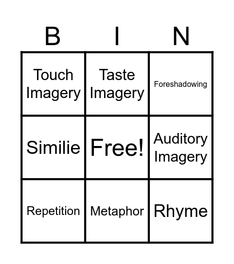LITERARY TECHNIQUE Bingo Card