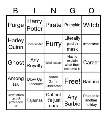 Halloween Costumes Bingo Card