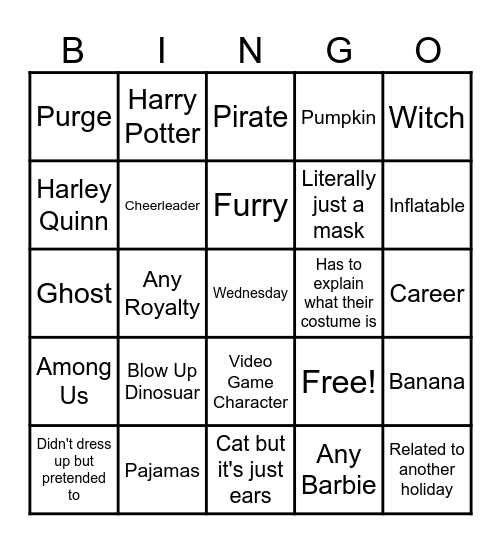 Halloween Costumes Bingo Card