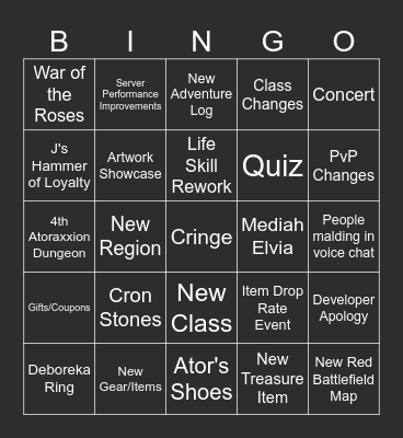 Calpheon Ball Bingo Card