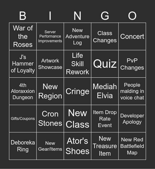 Calpheon Ball Bingo Card