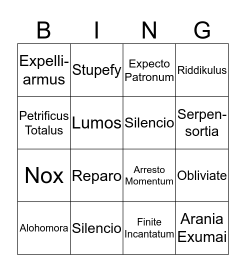 Spell Bingo Card