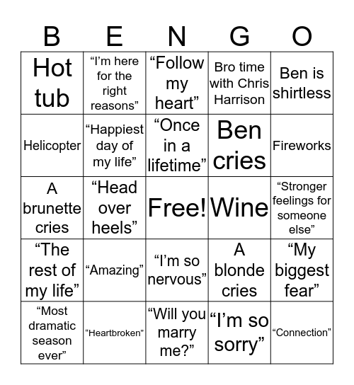 Final Rose "Bengo" Bingo Card