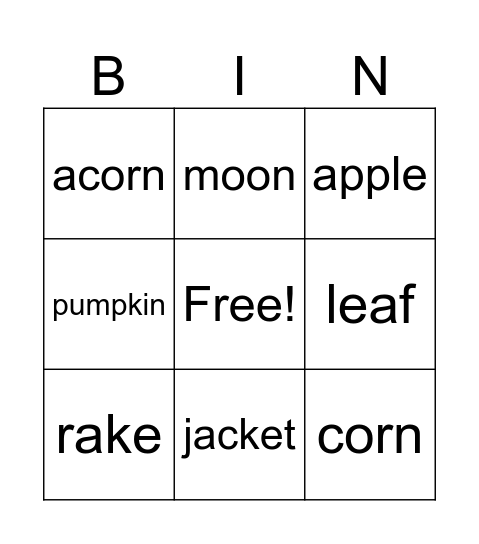 It Is Fall Bingo Card