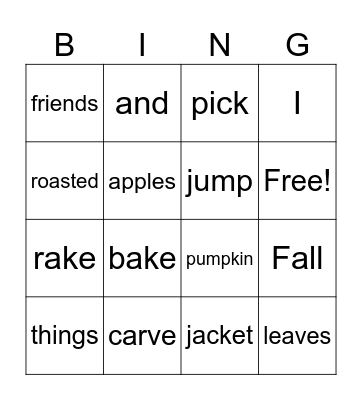 Fall Fun Bingo Card