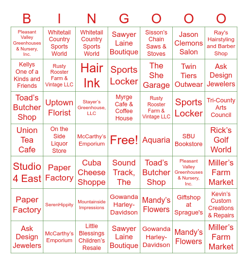 SHOP LOCAL Bingo Card