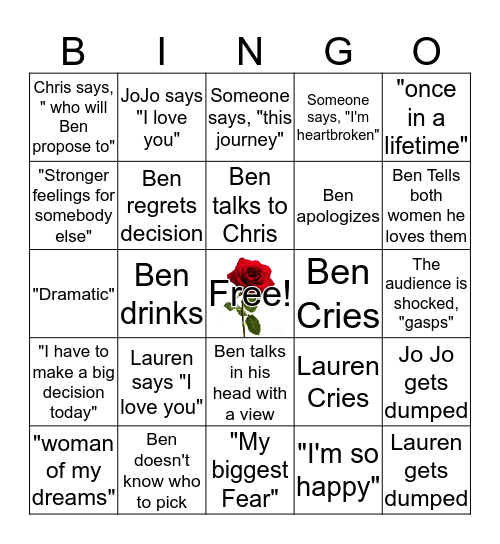 The Bachelor Bingo Card