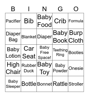 Mrs. Snover's Baby Shower Bingo Card