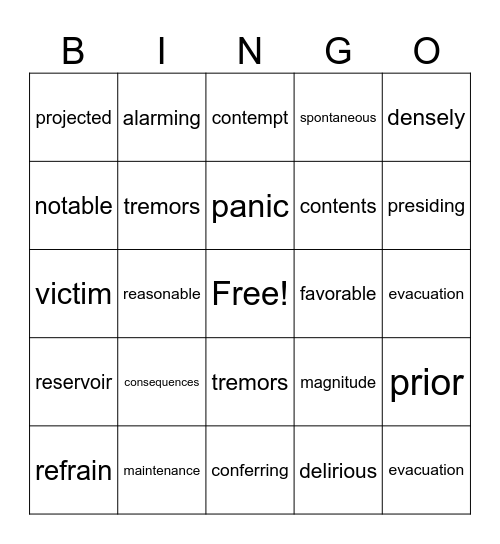 Vocabulary BINGO Card